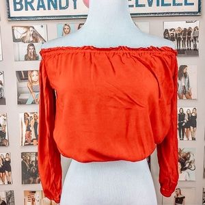 brandy off the shoulder red crop top💋